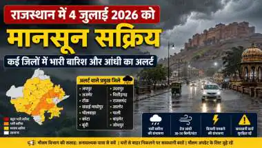 राजस्थान में 4 जुलाई 2026 को मानसून सक्रिय, कई जिलों में भारी बारिश और आंधी का अलर्ट